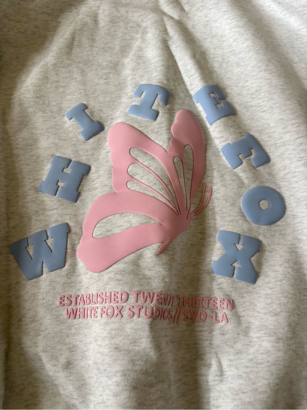White Fox Boutique Light Gray Hoodie with Pink Butterfly Accent - Picture 5 of 5